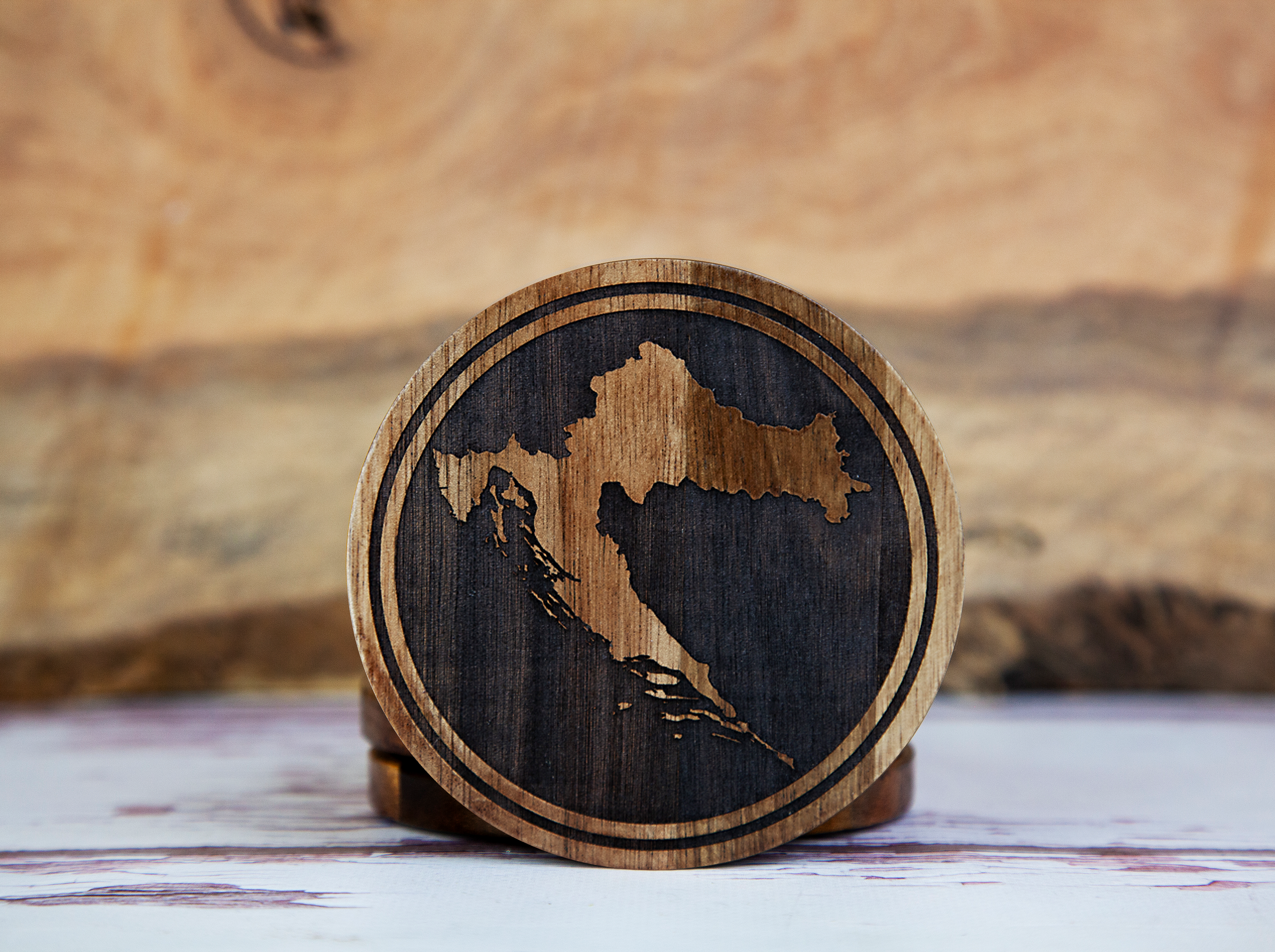 Map of Croatia – Natural Engraved Coaster Set