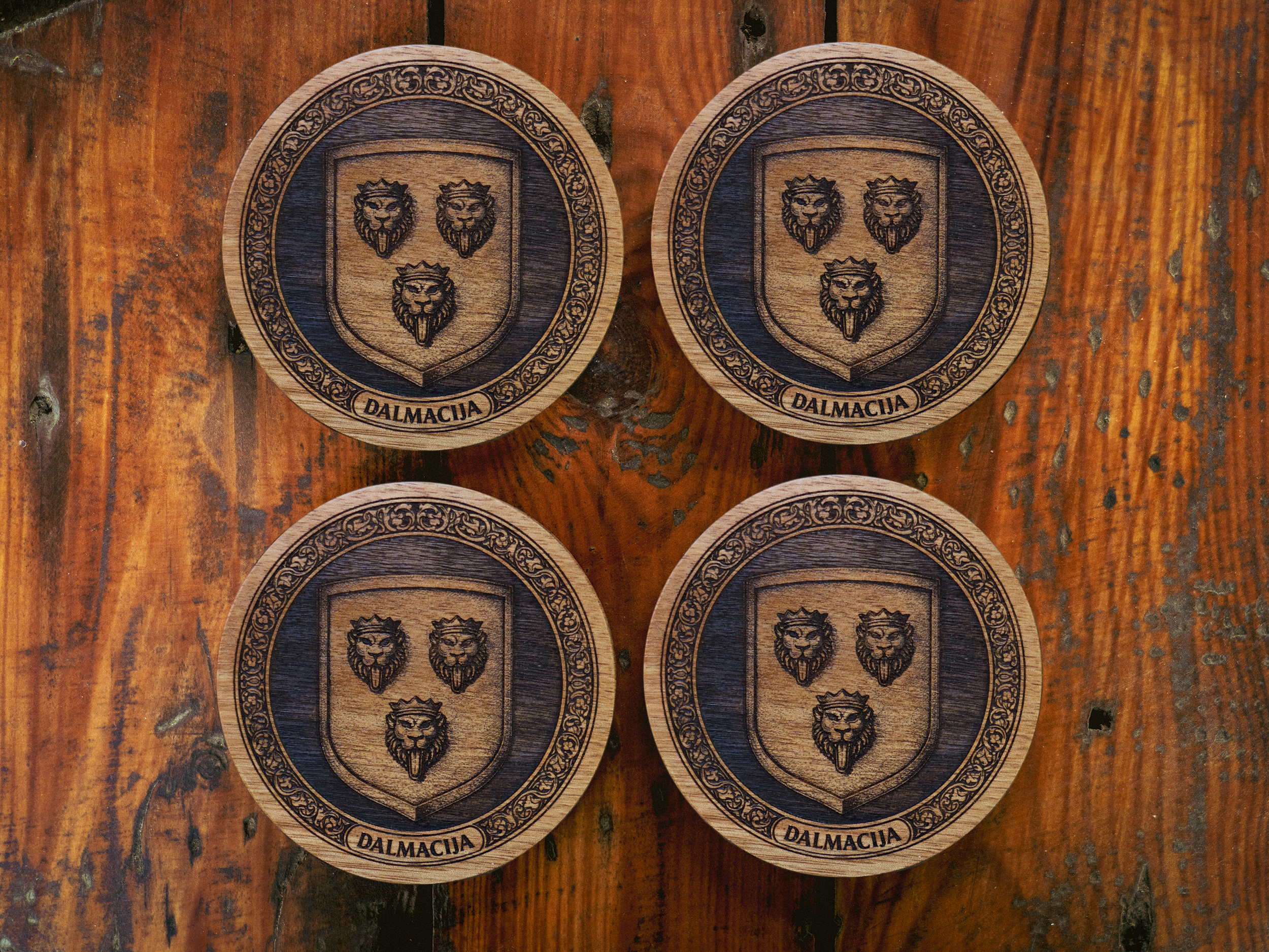 Dalmatia Coat of Arms – Natural Engraved Coaster Set