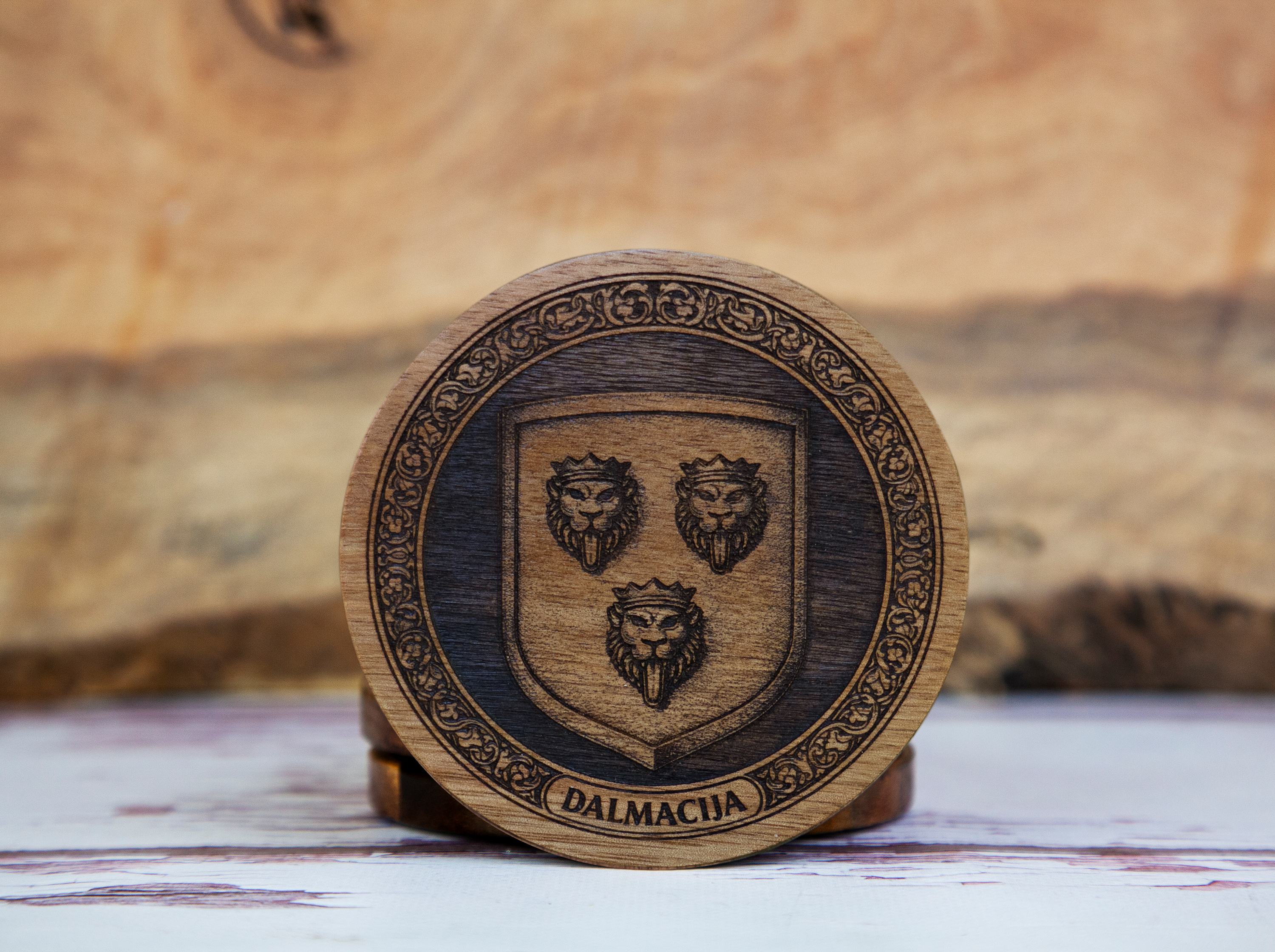 Dalmatia Coat of Arms – Natural Engraved Coaster Set