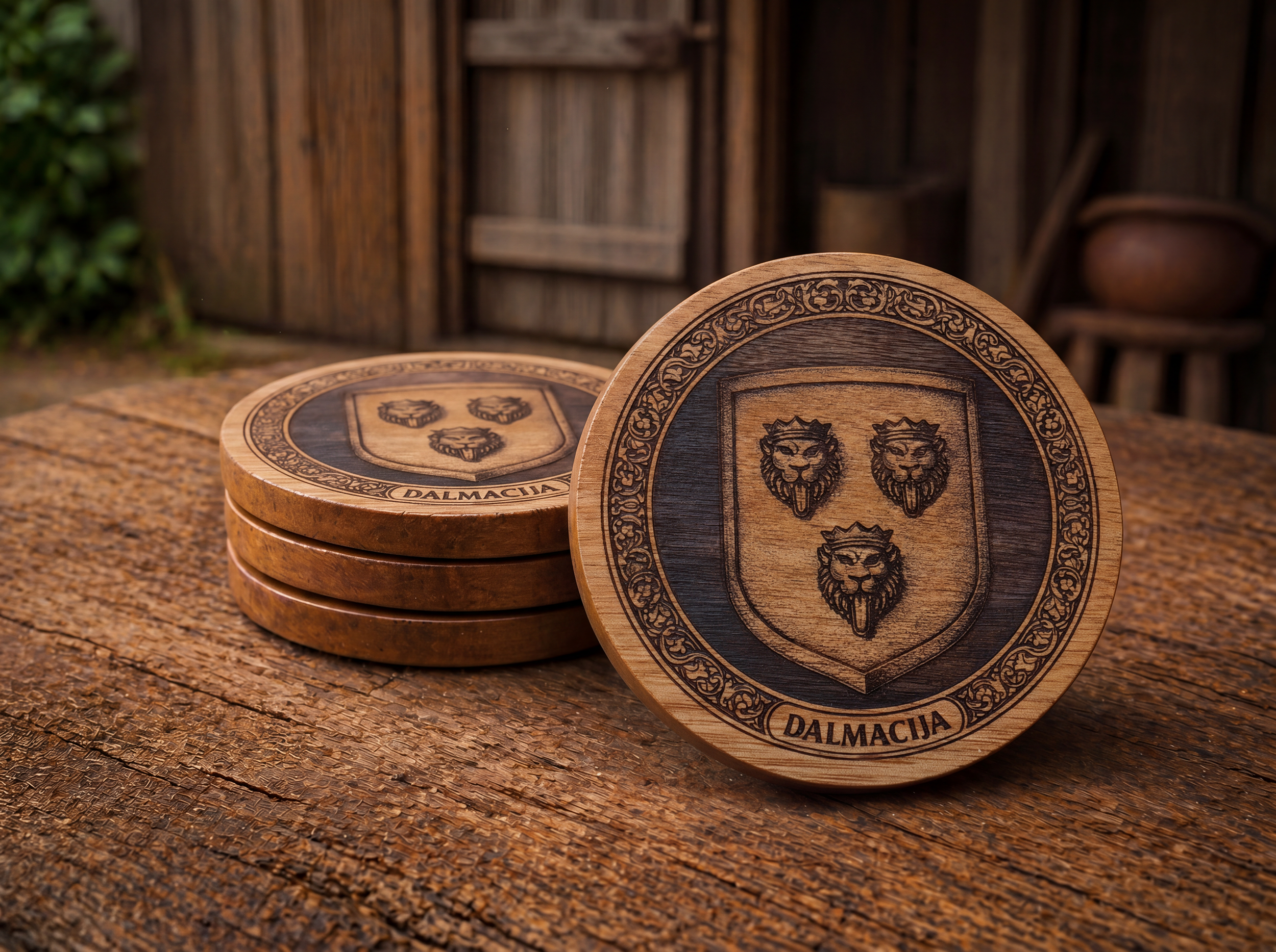 Dalmatia Coat of Arms – Natural Engraved Coaster Set