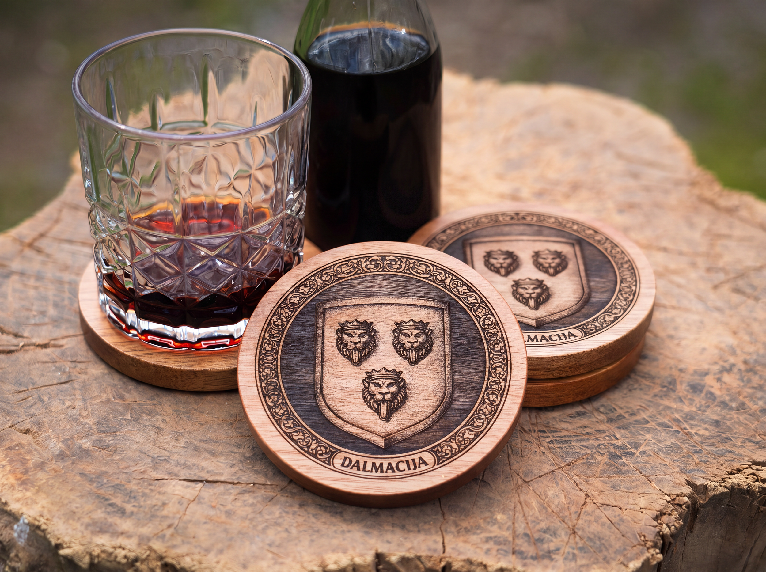 Dalmatia Coat of Arms – Natural Engraved Coaster Set