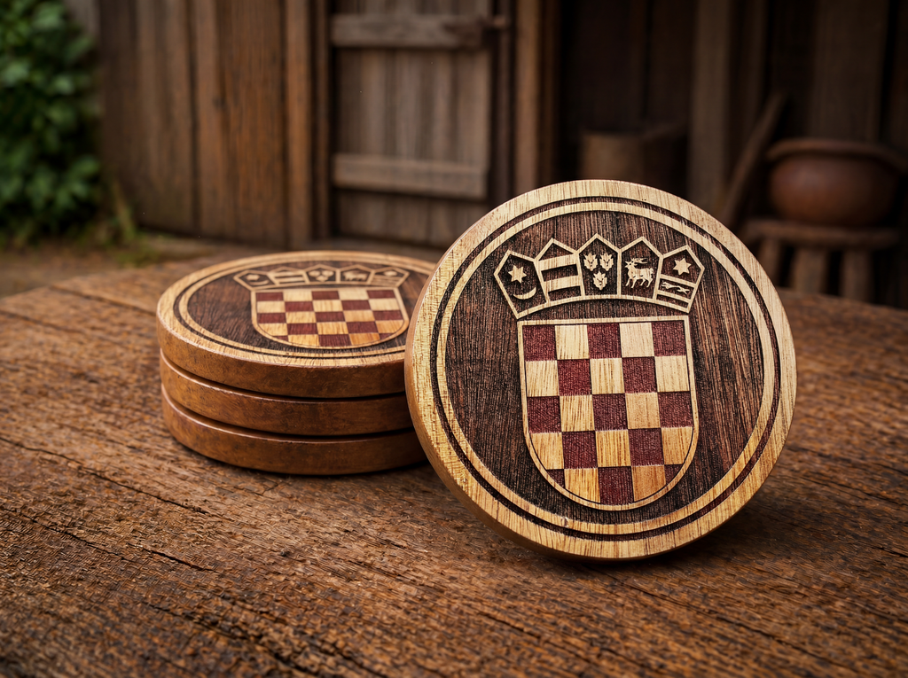 Croatian Coat of Arms – One-Colour Painted Coaster Set