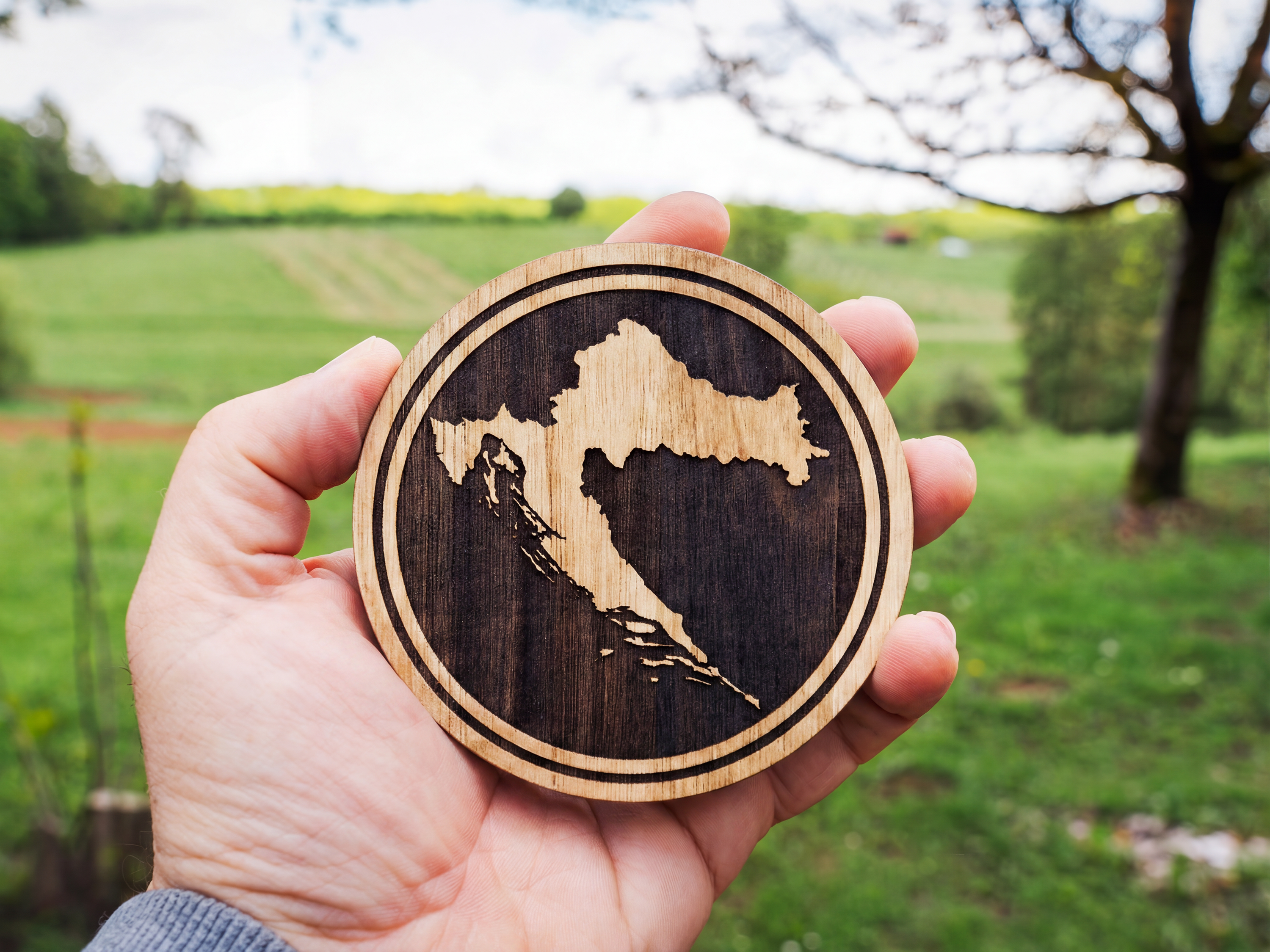 Map of Croatia – Natural Engraved Coaster Set