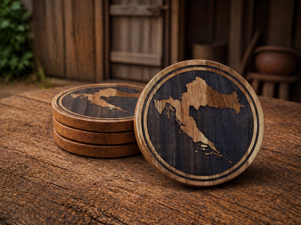 Map of Croatia – Natural Engraved Coaster Set