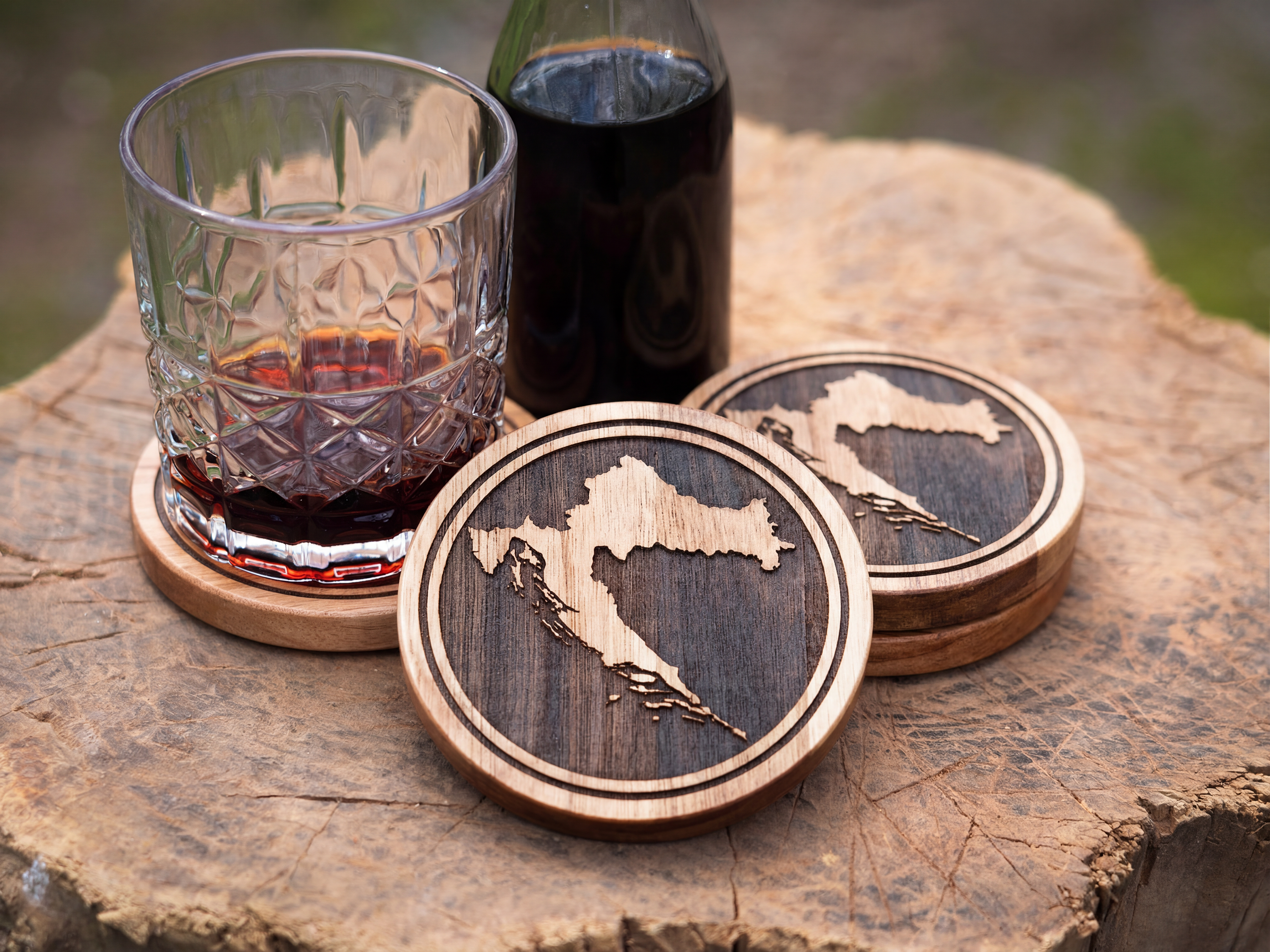 Map of Croatia – Natural Engraved Coaster Set