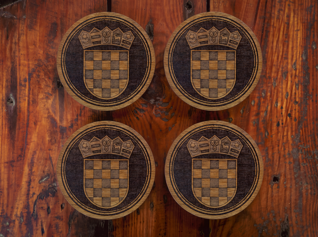 Croatian Coat of Arms – Natural Engraved Coaster Set
