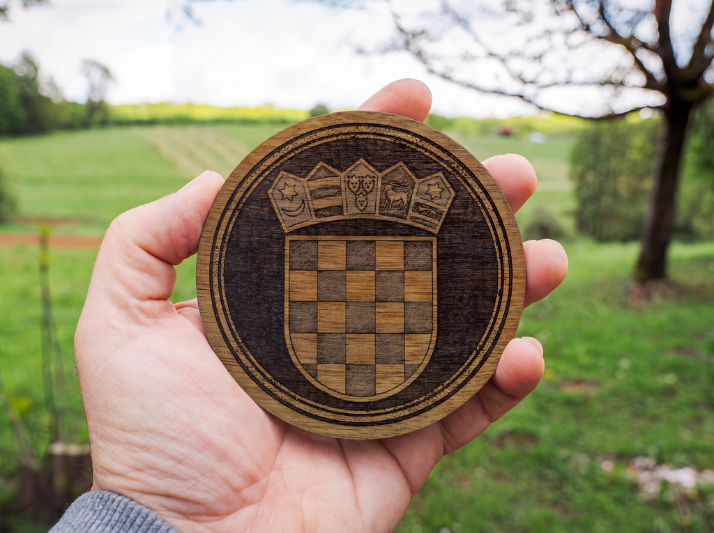 Croatian Coat of Arms – Natural Engraved Coaster Set