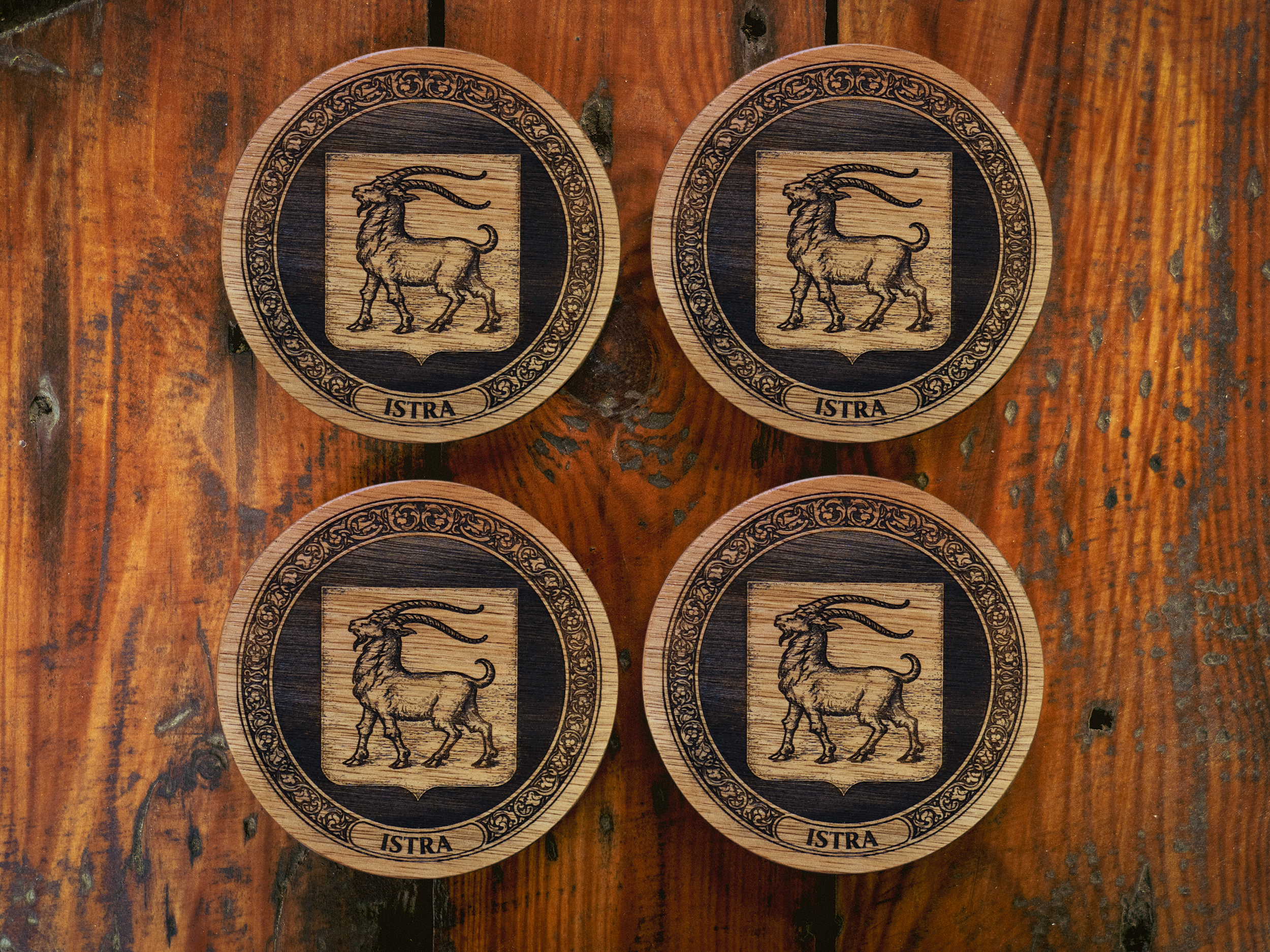 Istria Coat of Arms – Natural Engraved Coaster Set