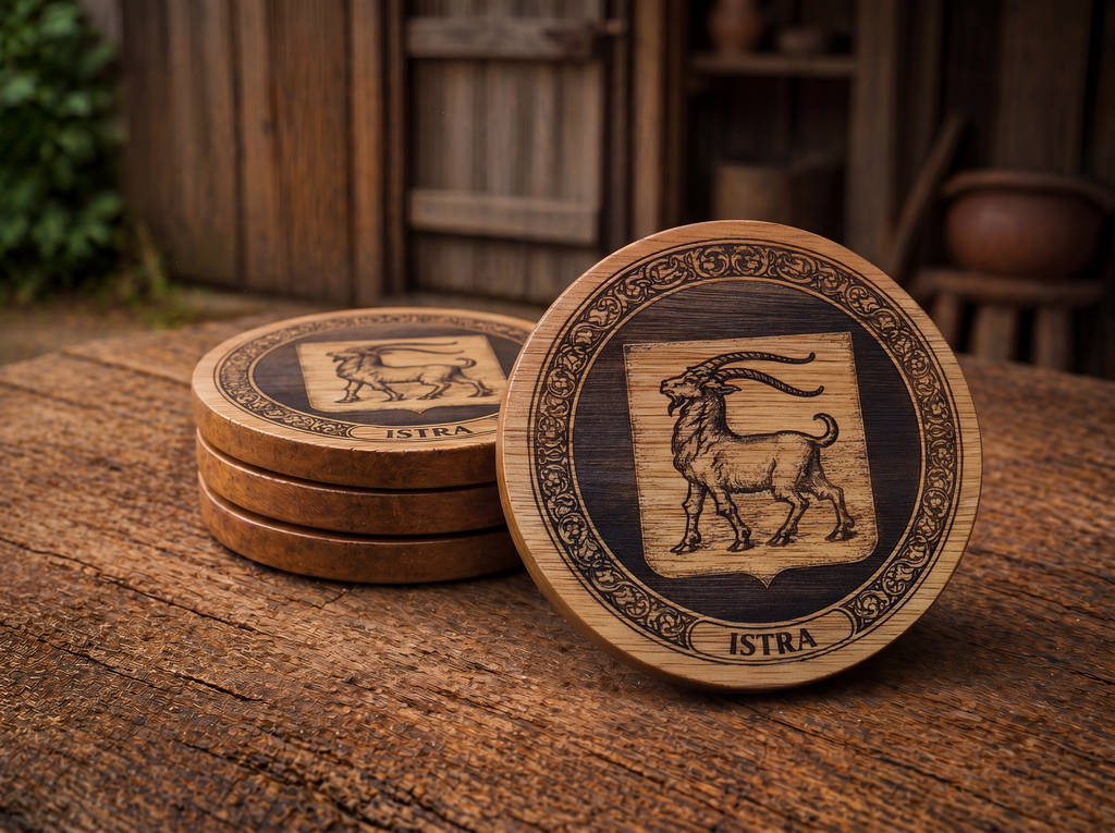Istria Coat of Arms – Natural Engraved Coaster Set