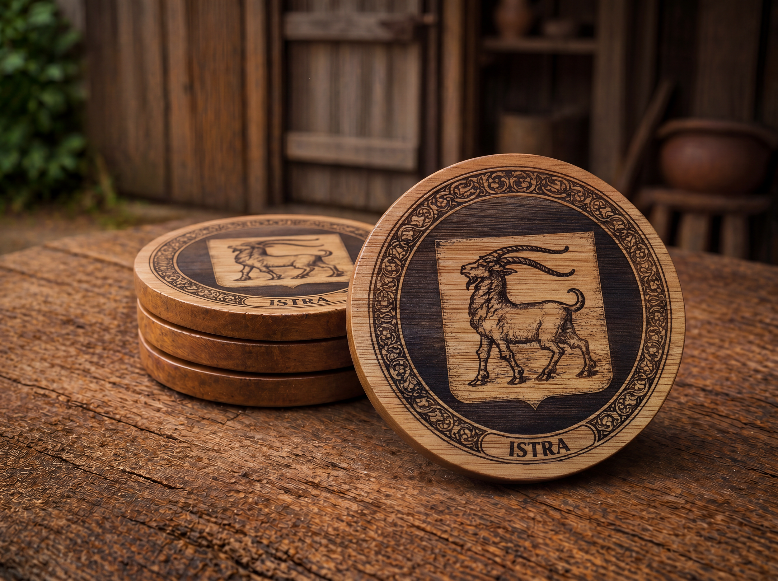 Istria Coat of Arms – Natural Engraved Coaster Set