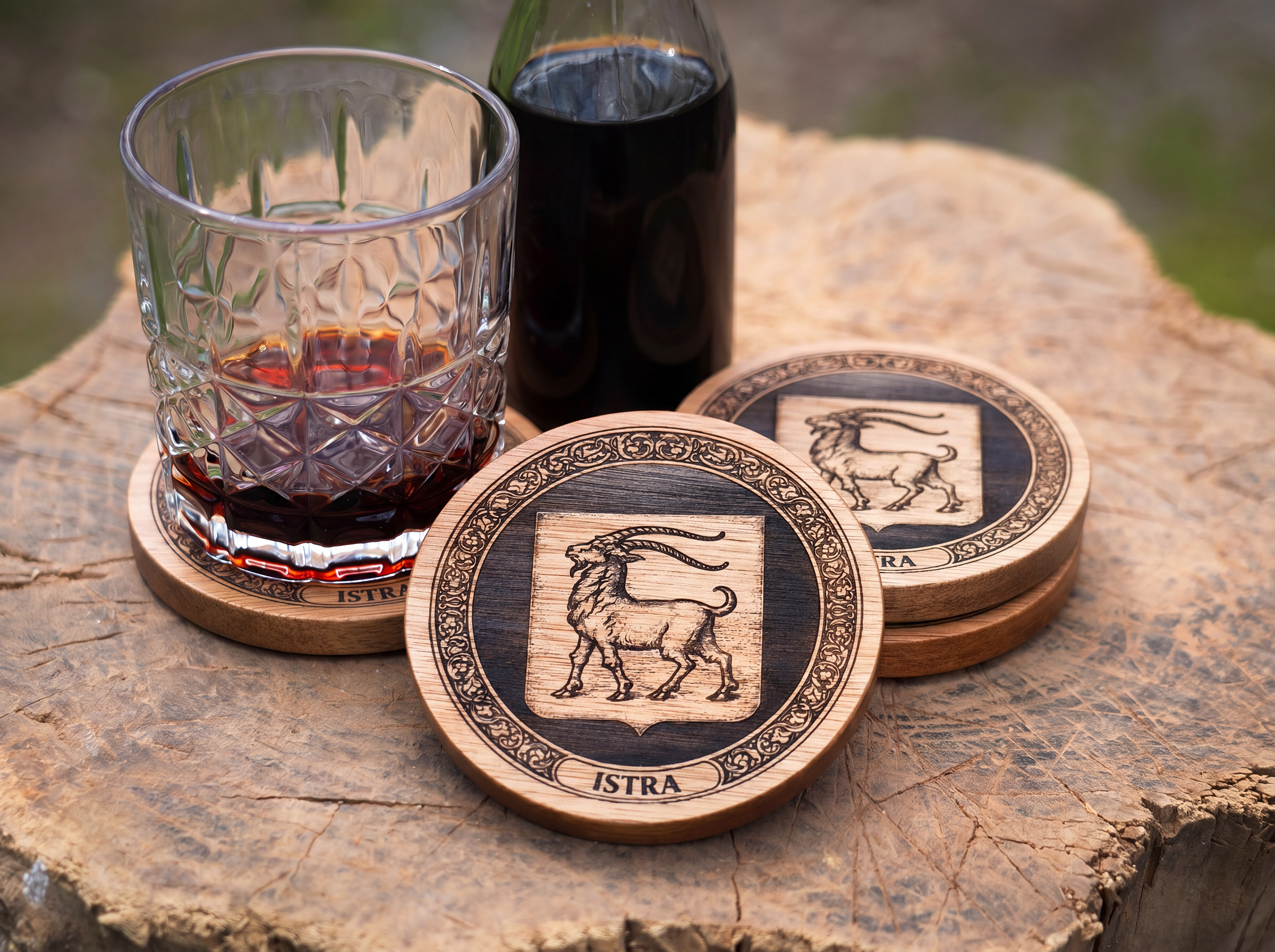 Istria Coat of Arms – Natural Engraved Coaster Set
