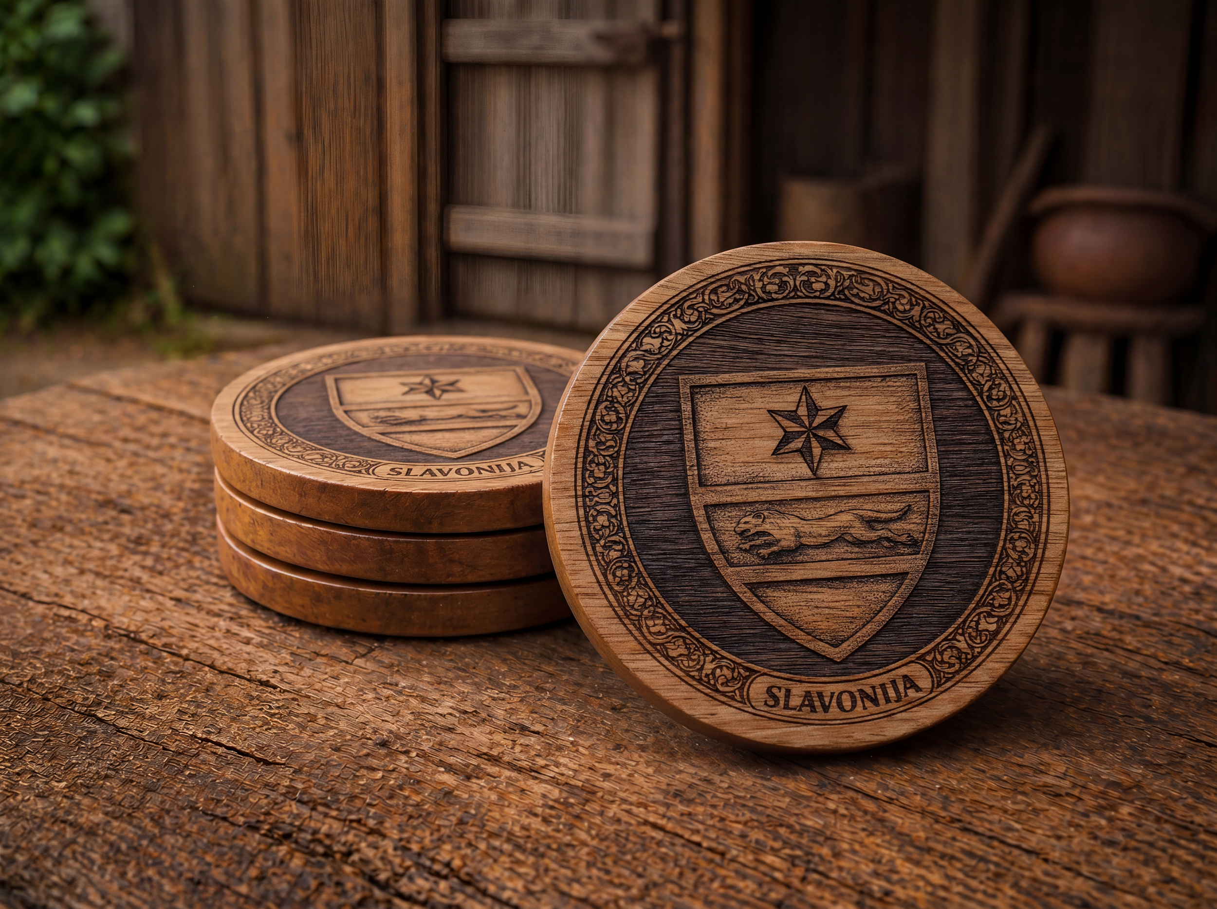 Slavonia Coat of Arms – Natural Engraved Coaster Set