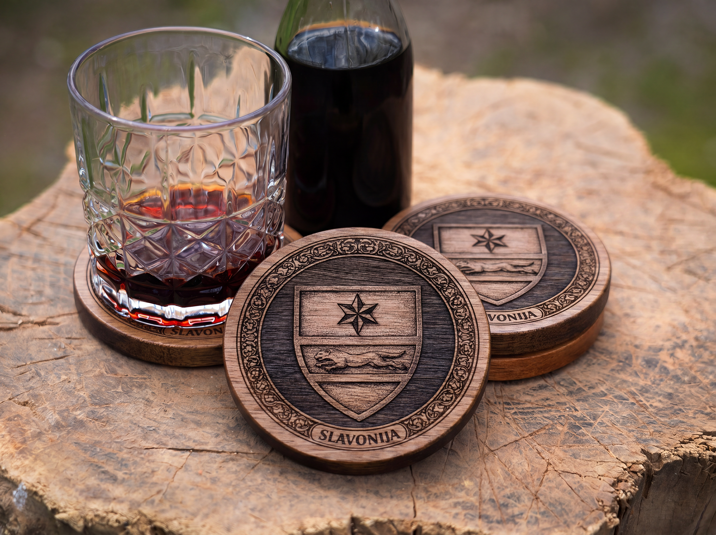 Slavonia Coat of Arms – Natural Engraved Coaster Set