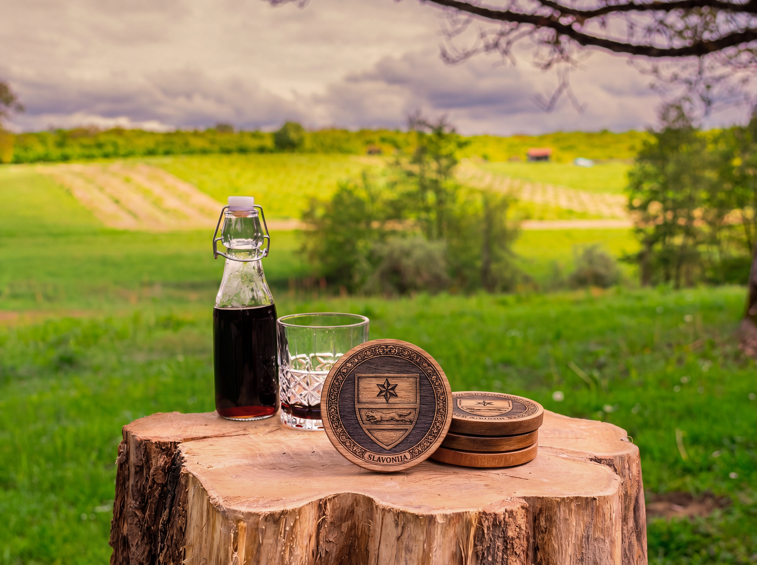 Slavonia Coat of Arms – Natural Engraved Coaster Set