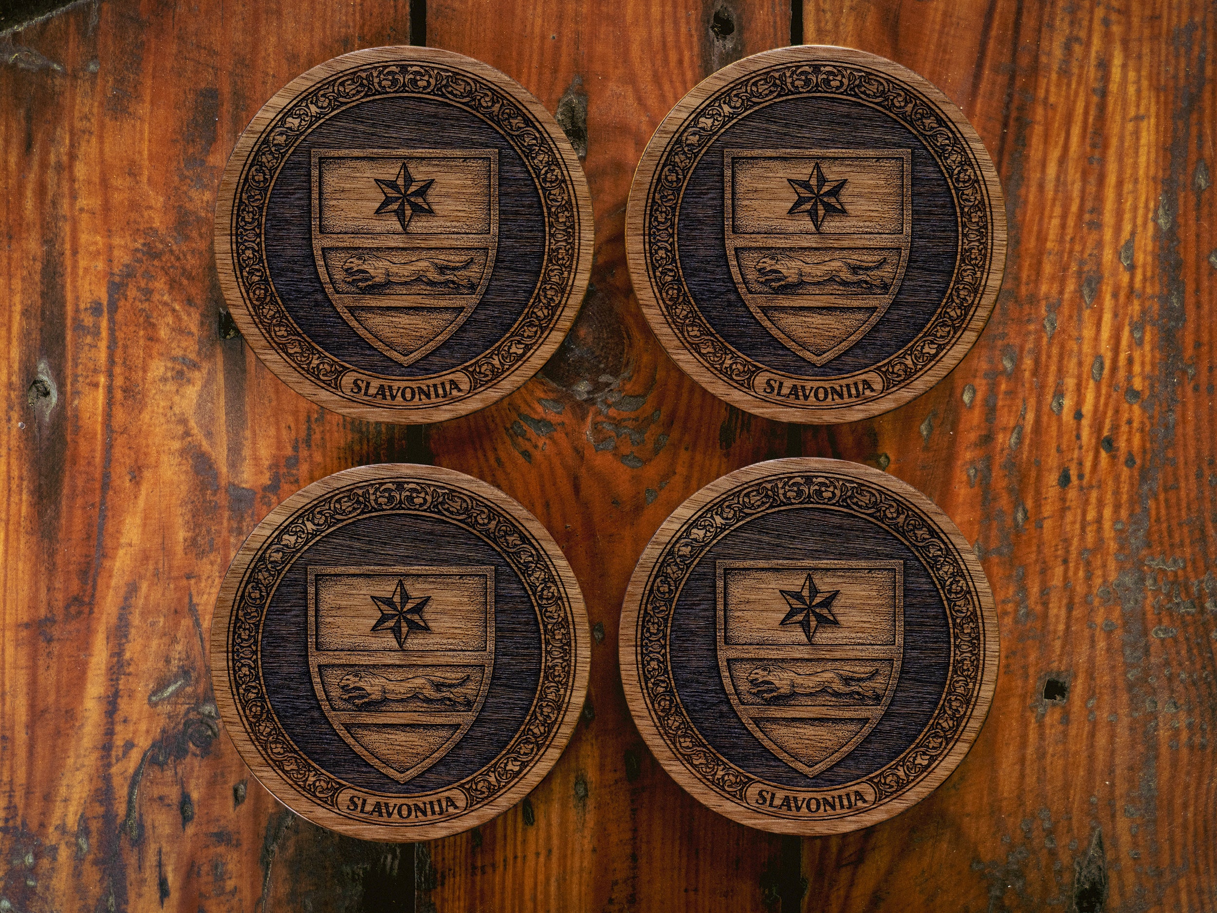 Slavonia Coat of Arms – Natural Engraved Coaster Set