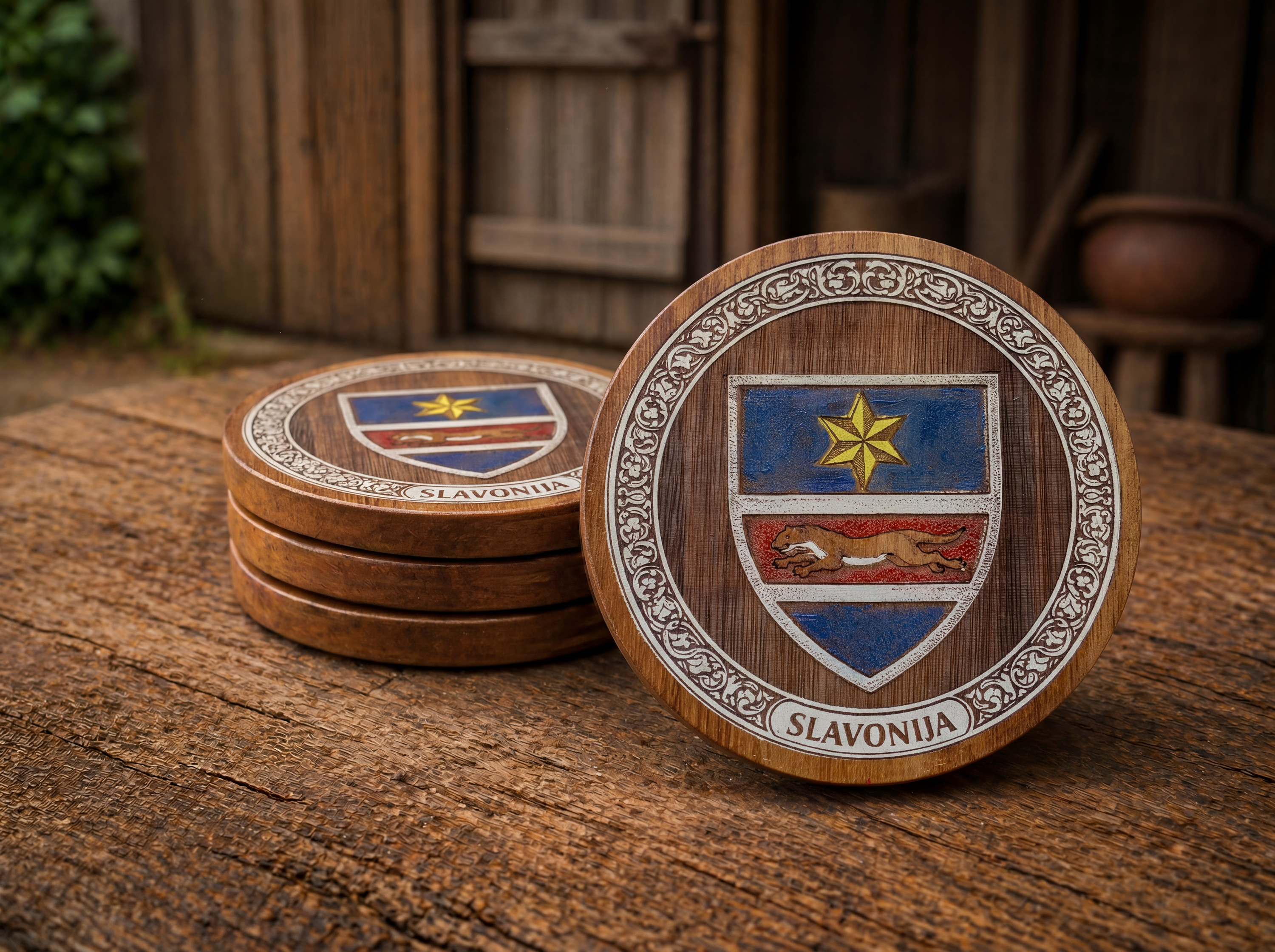 Slavonia Coat of Arms – Full-Colour Hand-Painted Coaster Set