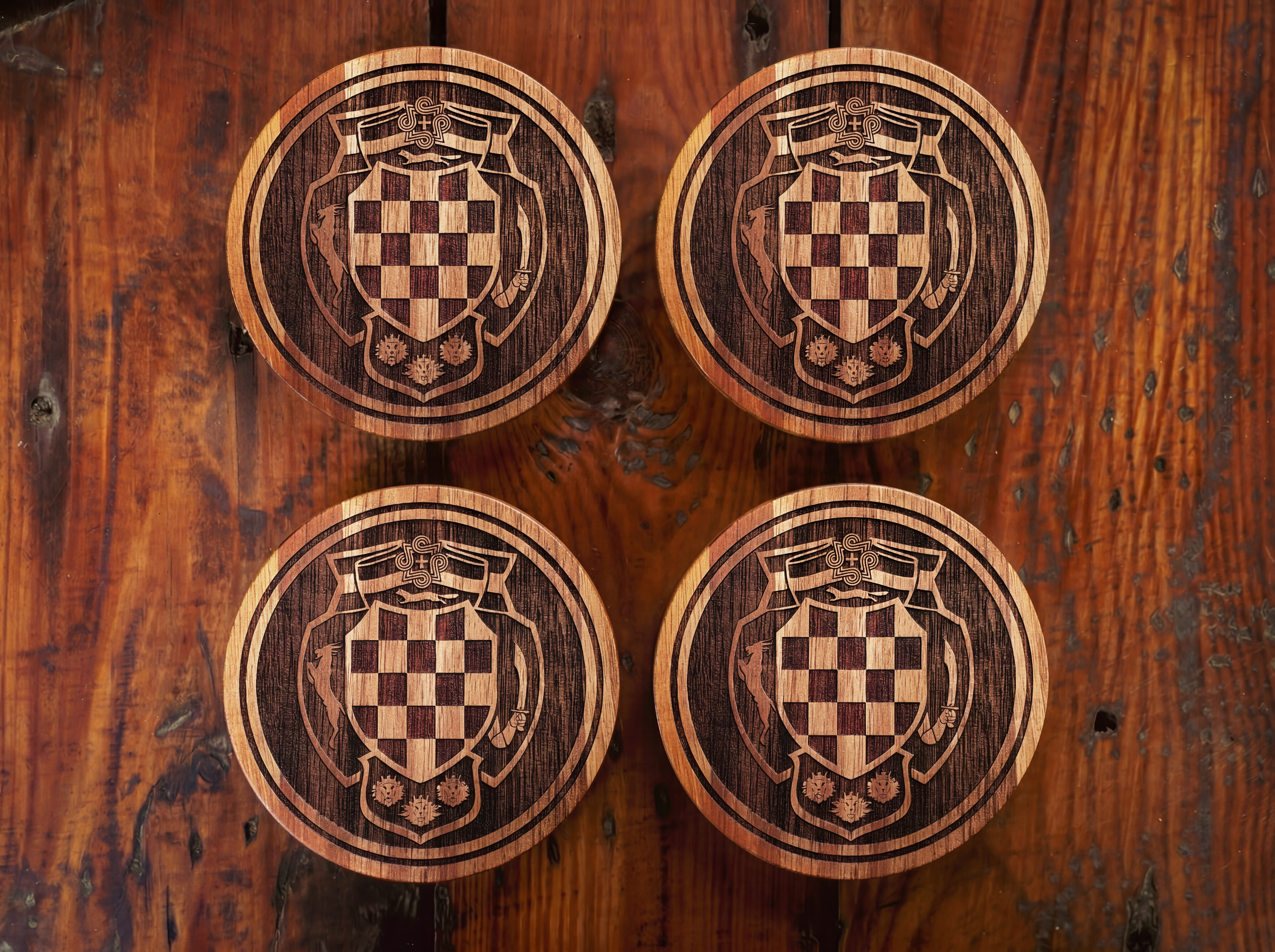 Old Croatian Coat of Arms – One-Colour Painted Coaster Set