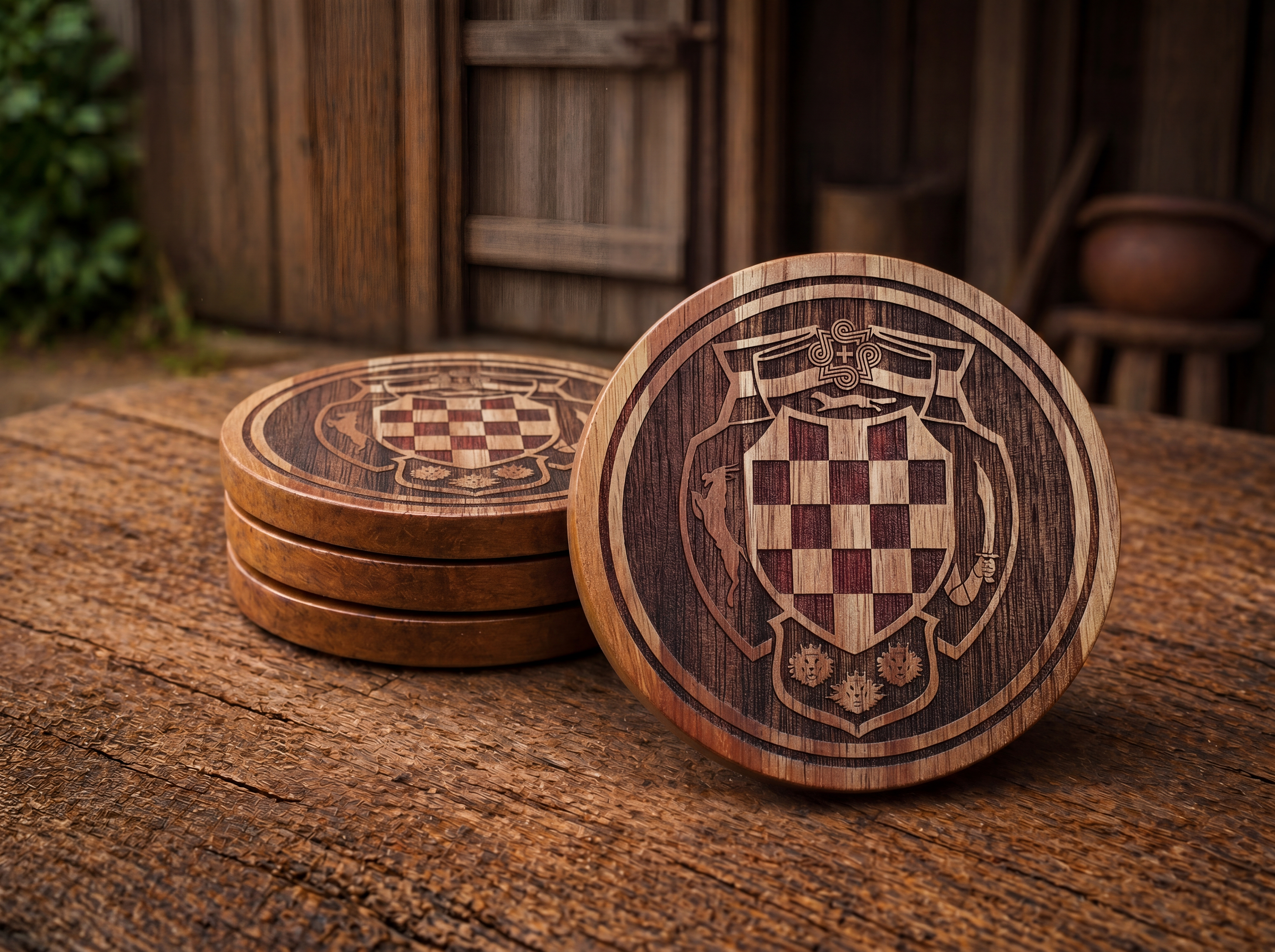 Old Croatian Coat of Arms – One-Colour Painted Coaster Set