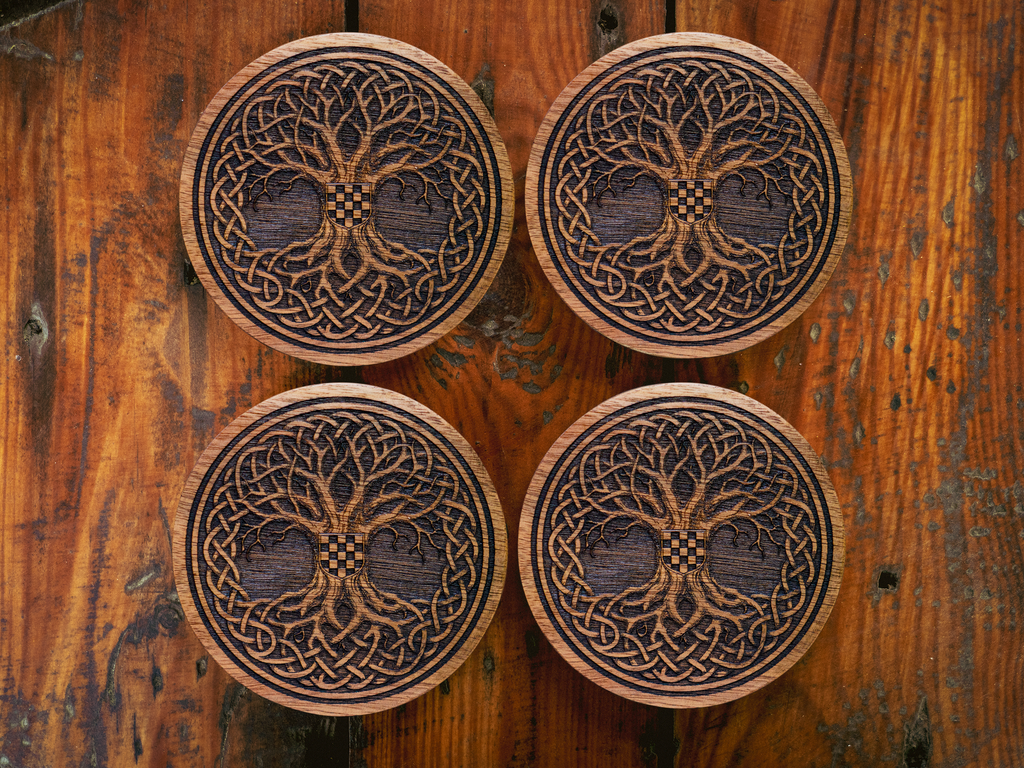 Tree of Life Croatian Coaster Set – Natural Acacia Wood