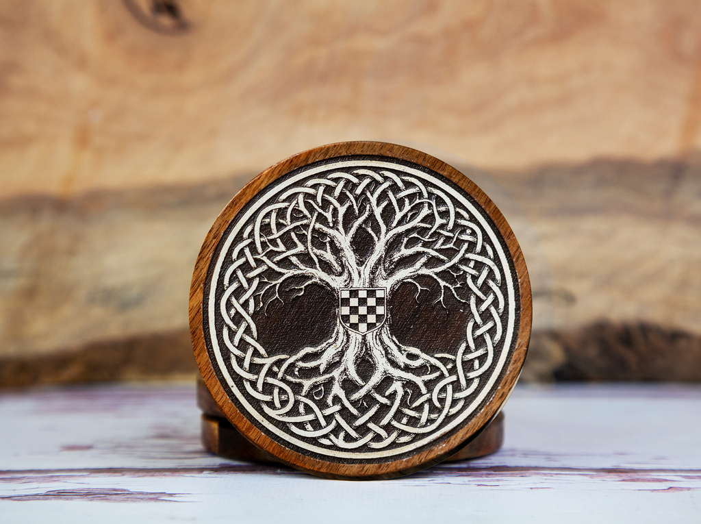 Croatian Tree of Life – White Painted Coaster Set
