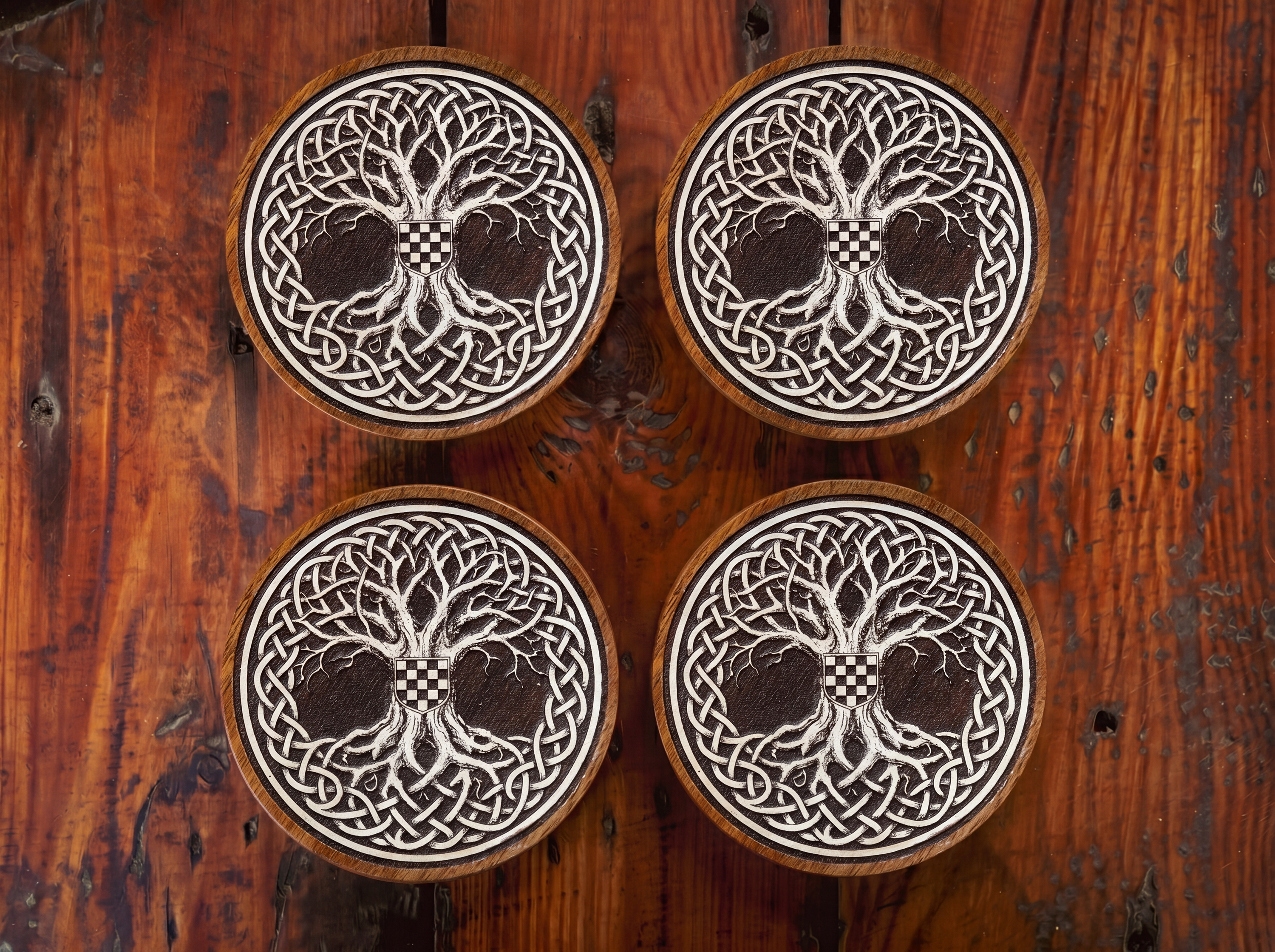 Croatian Tree of Life – White Painted Coaster Set