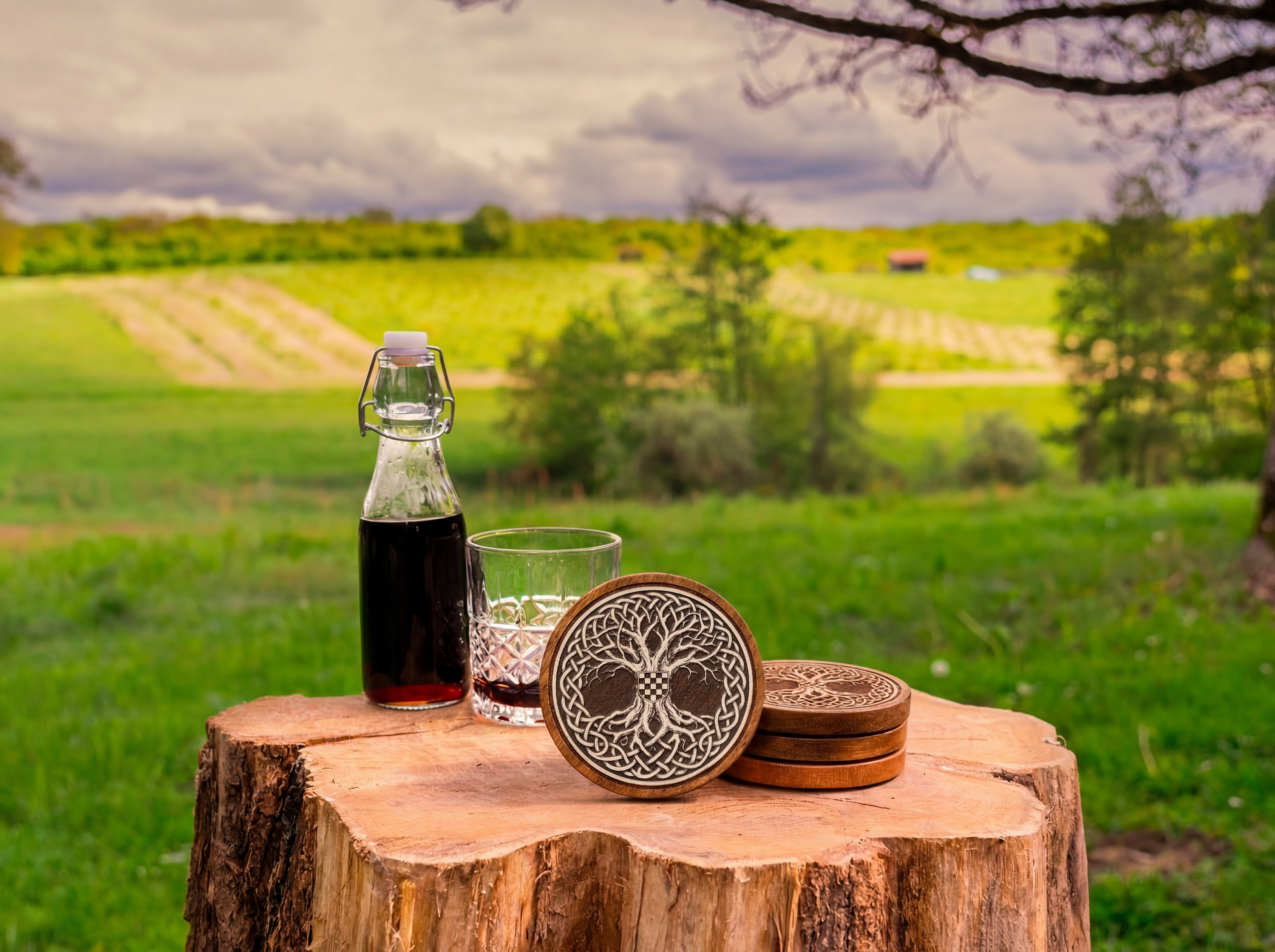 Croatian Tree of Life – White Painted Coaster Set