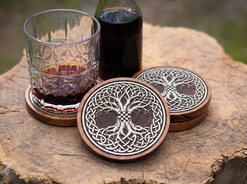 Croatian Tree of Life – White Painted Coaster Set